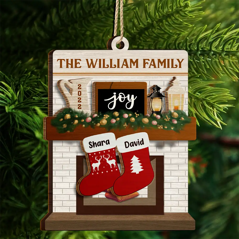 Merry Christmas Family Stockings - Personalized 2-Layered Wooden Ornament