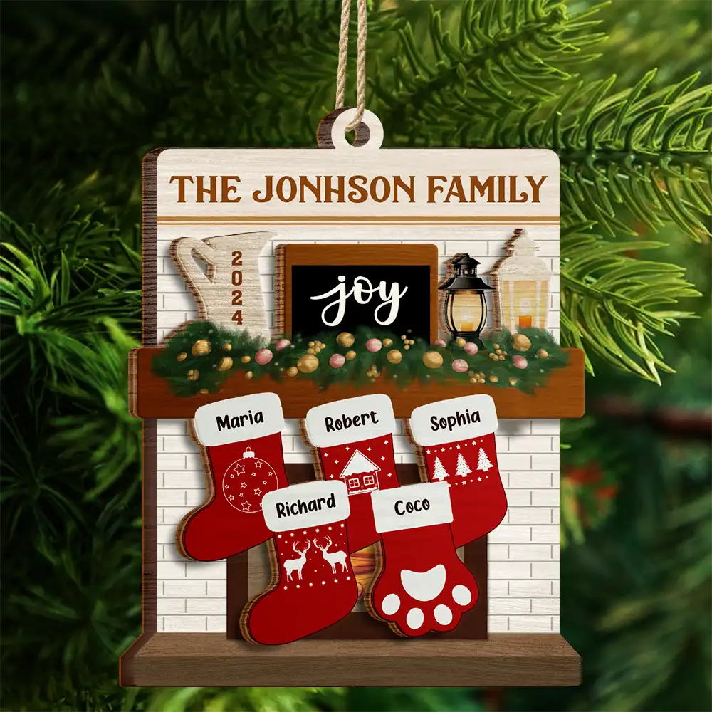 Merry Christmas Family Stockings - Personalized 2-Layered Wooden Ornament