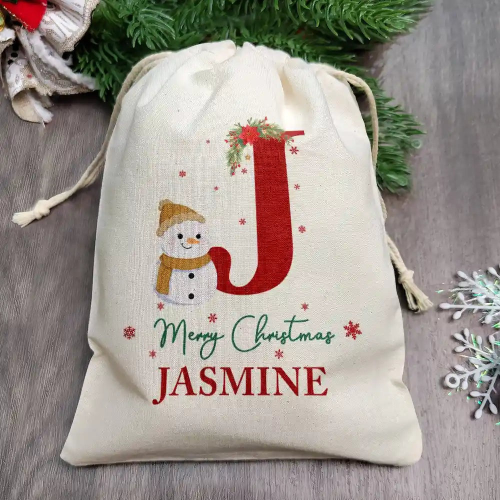 Monogram Snowman Merry Christmas - Personalized Favor Bag