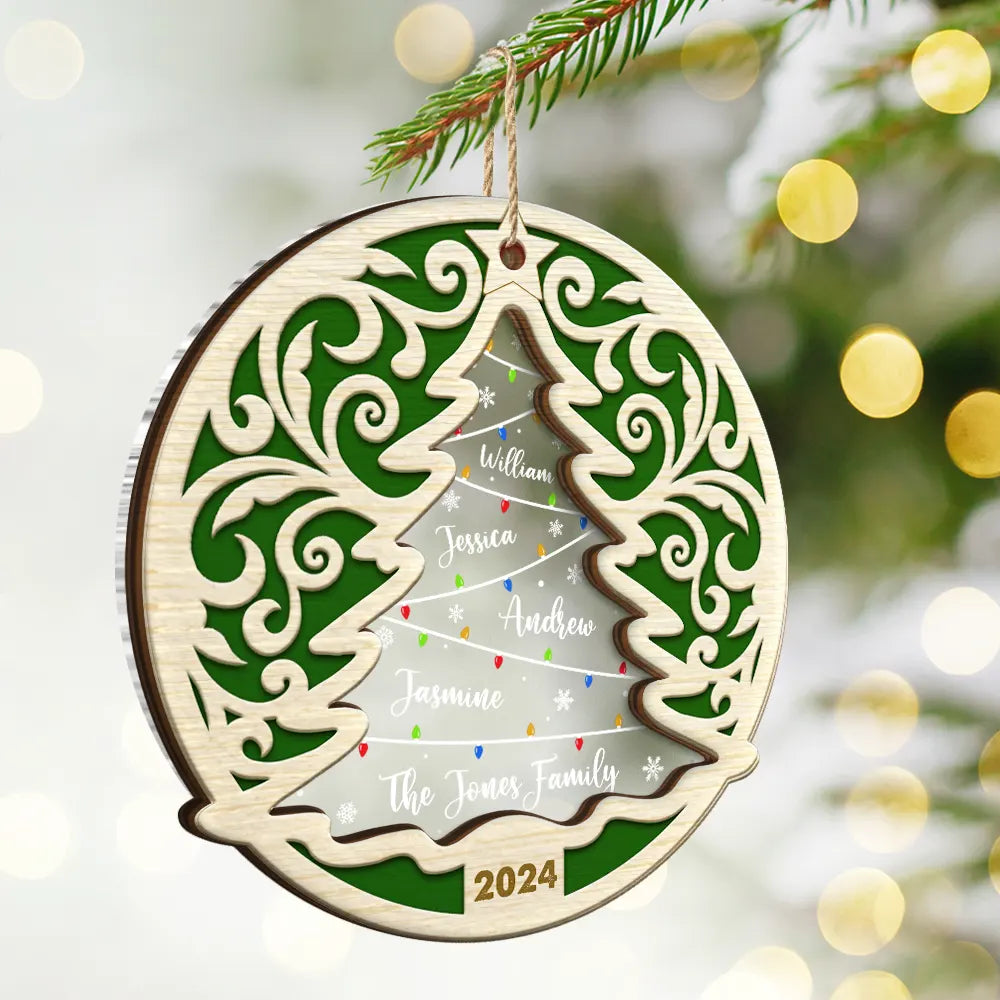 Family Names On The Christmas Tree - Personalized 2-Layered Ornament