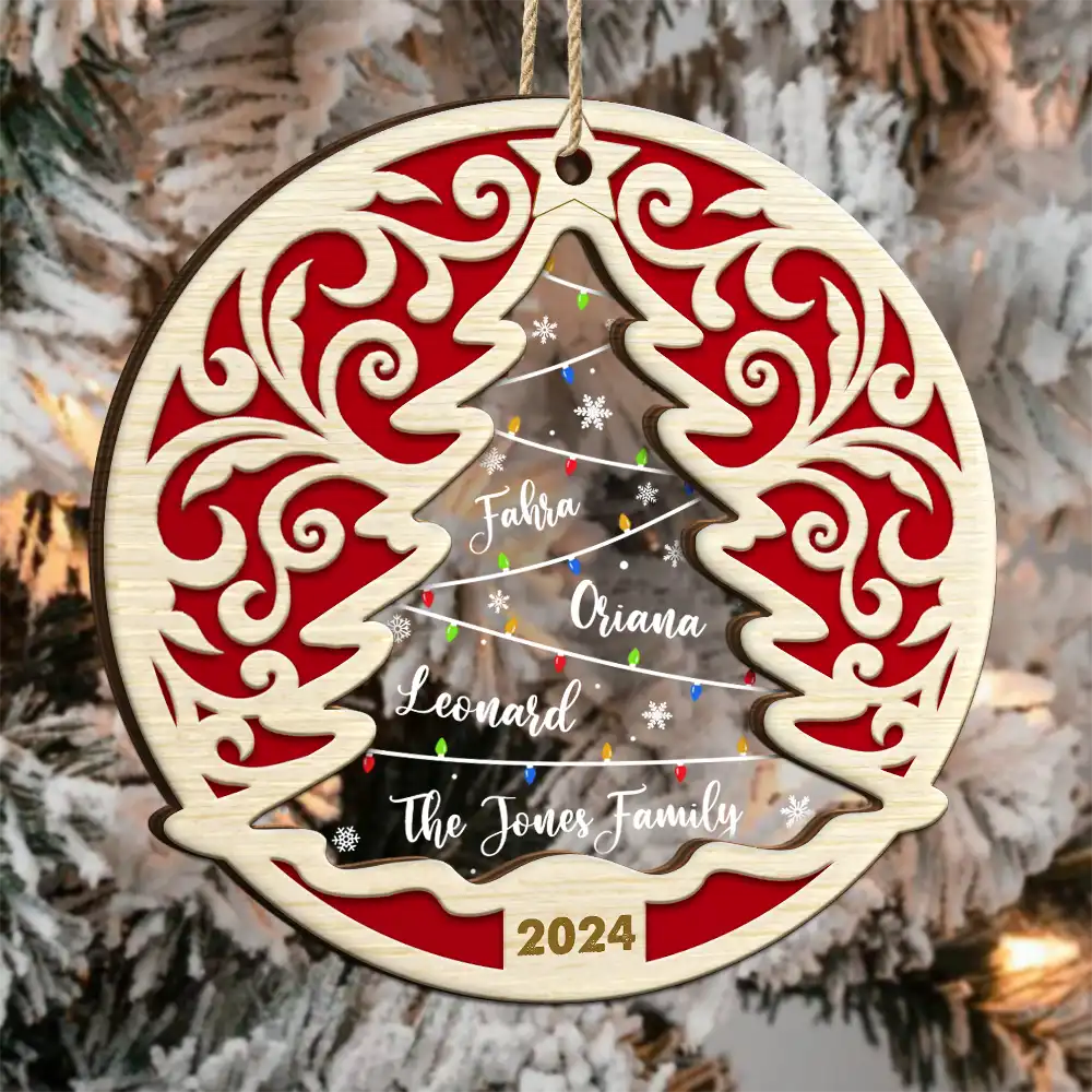 Family Names On The Christmas Tree - Personalized 2-Layered Ornament