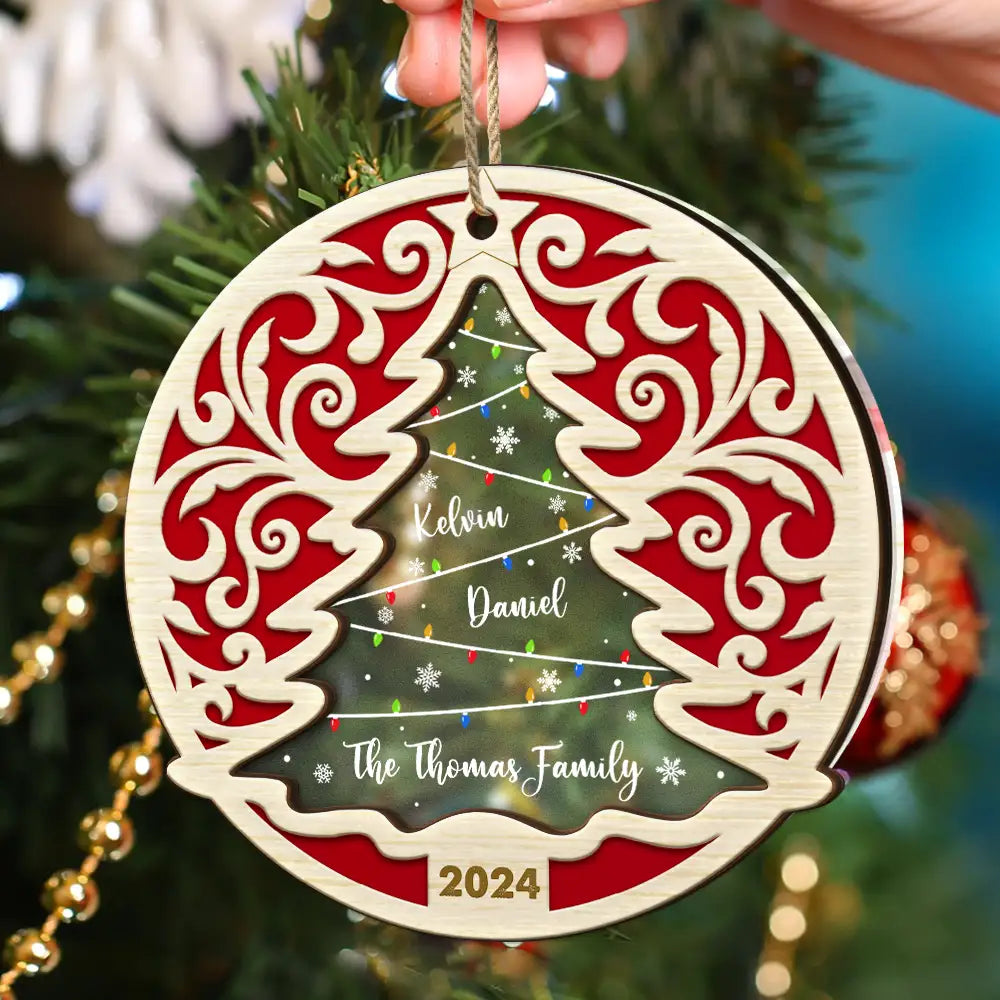 Family Names On The Christmas Tree - Personalized 2-Layered Ornament