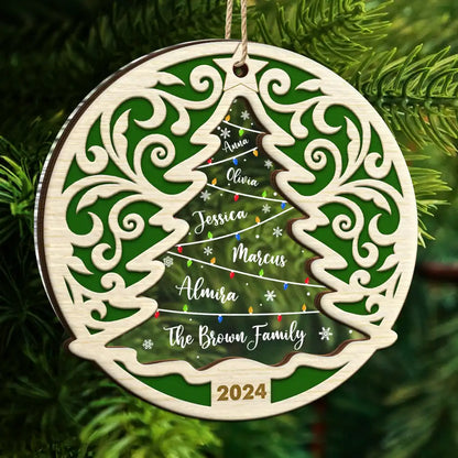 Family Names On The Christmas Tree - Personalized 2-Layered Ornament