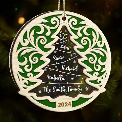 Family Names On The Christmas Tree - Personalized 2-Layered Ornament