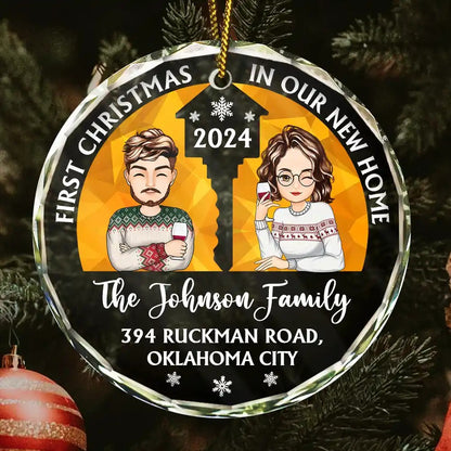 First Christmas In Our New Home Husband And Wife - Personalized Circle Acrylic Ornament