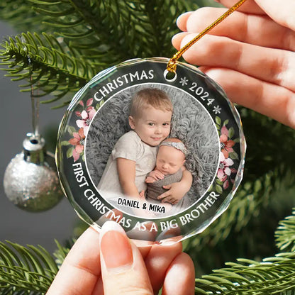 Custom Photo First Christmas As A Big Sister - Personalized Circle Acrylic Ornament