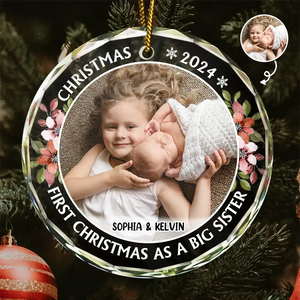 Custom Photo First Christmas As A Big Sister - Personalized Circle Acrylic Ornament