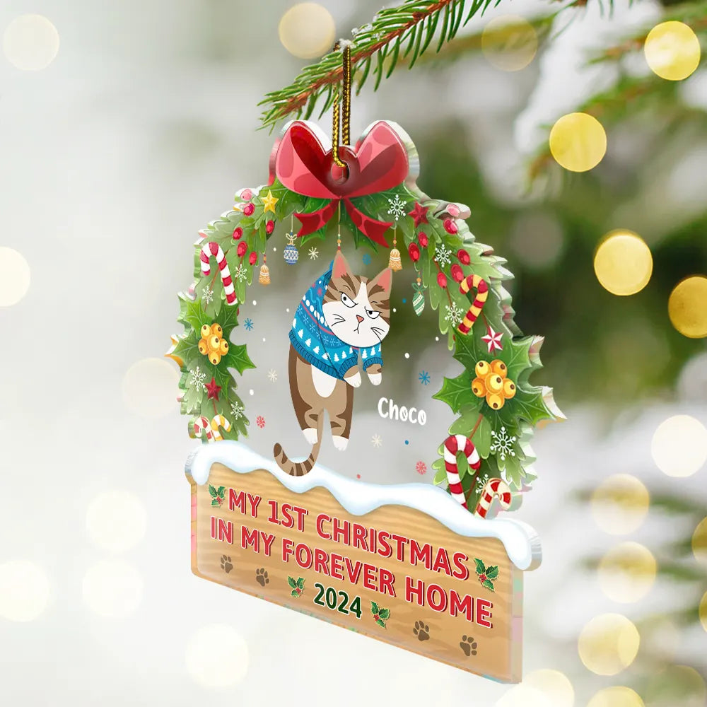 Hanging Cat On The Naughty List - Personalized Custom Shaped Acrylic Ornament