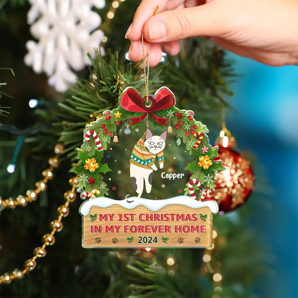 Hanging Cat On The Naughty List - Personalized Custom Shaped Acrylic Ornament