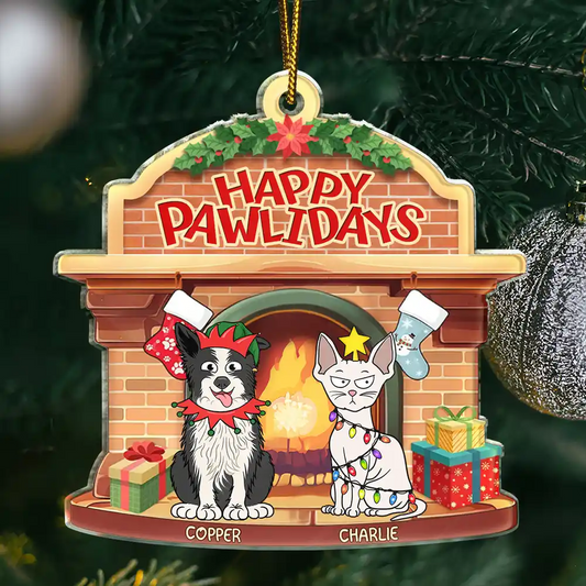 Merry Christmas Happy Pawlidays - Personalized Custom Shaped Acrylic Ornament