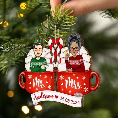 Christmas Husband And Wife Together - Personalized Wooden Cutout Ornament