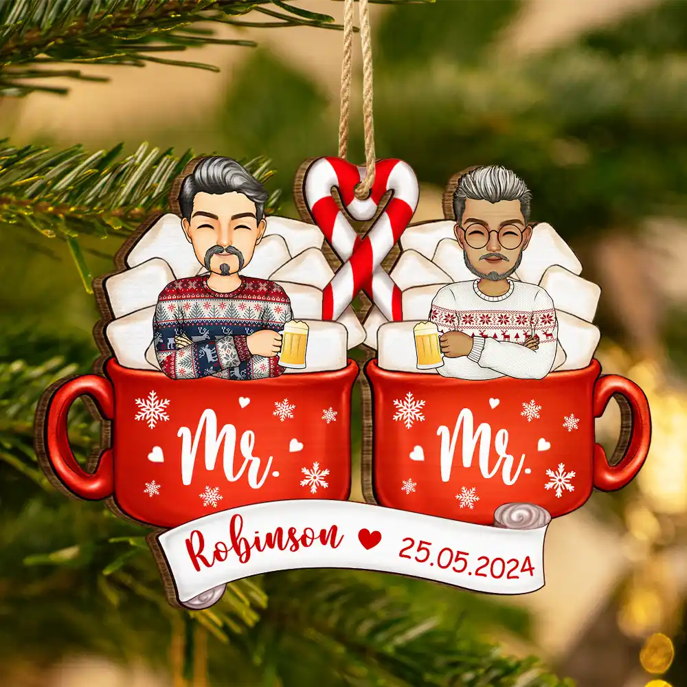 Christmas Husband And Wife Together - Personalized Wooden Cutout Ornament