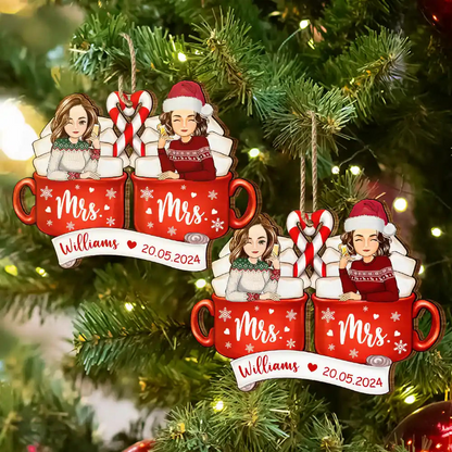 Christmas Husband And Wife Together - Personalized Wooden Cutout Ornament