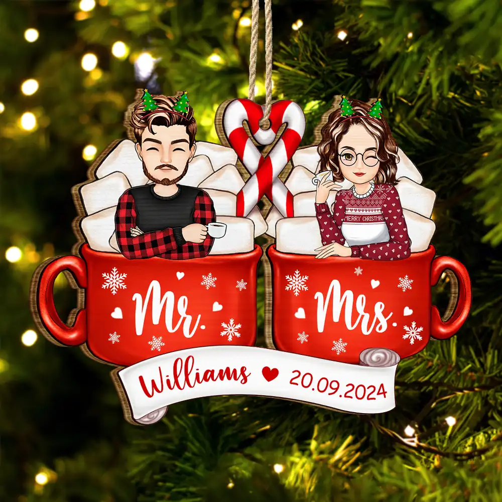 Christmas Husband And Wife Together - Personalized Wooden Cutout Ornament