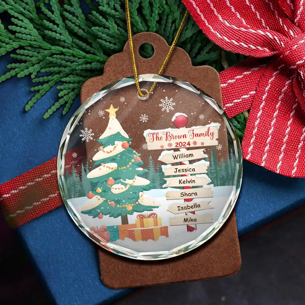 Family - Christmas North Pole Family Name - Personalized Circle Glass Ornament