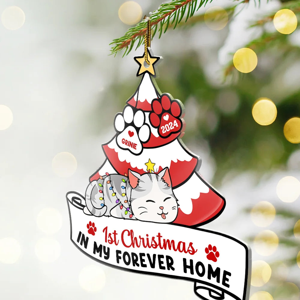 Lying Cat First Christmas In My Forever Home - Personalized Cutout Acrylic Ornament