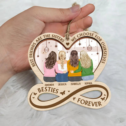 Not Sisters By Blood But Sisters By Heart - Personalized Wooden Ornament