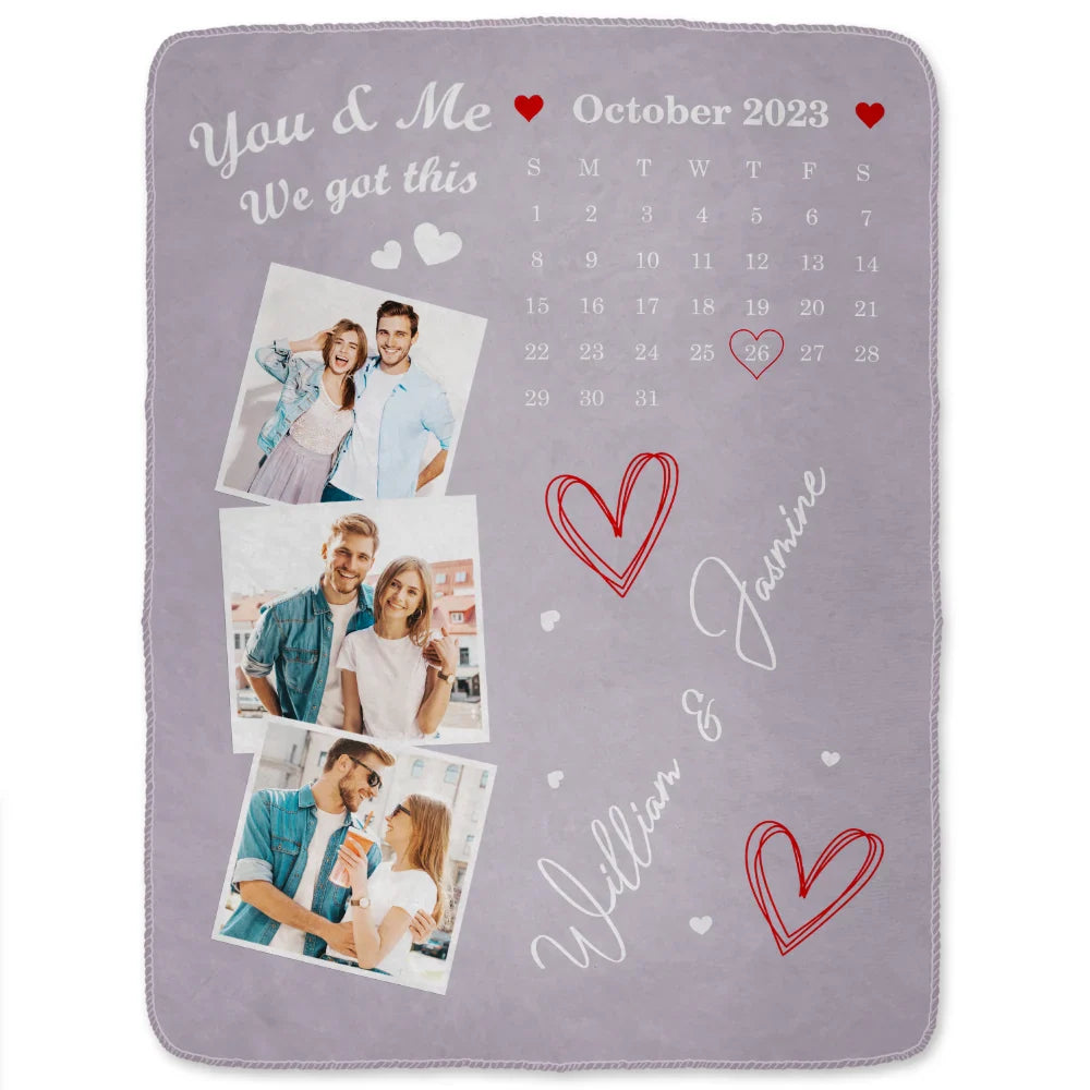 Custom Photo Calendar Couple The Day Our Journey Began - Personalized Fleece Blanket, Sherpa Blanket