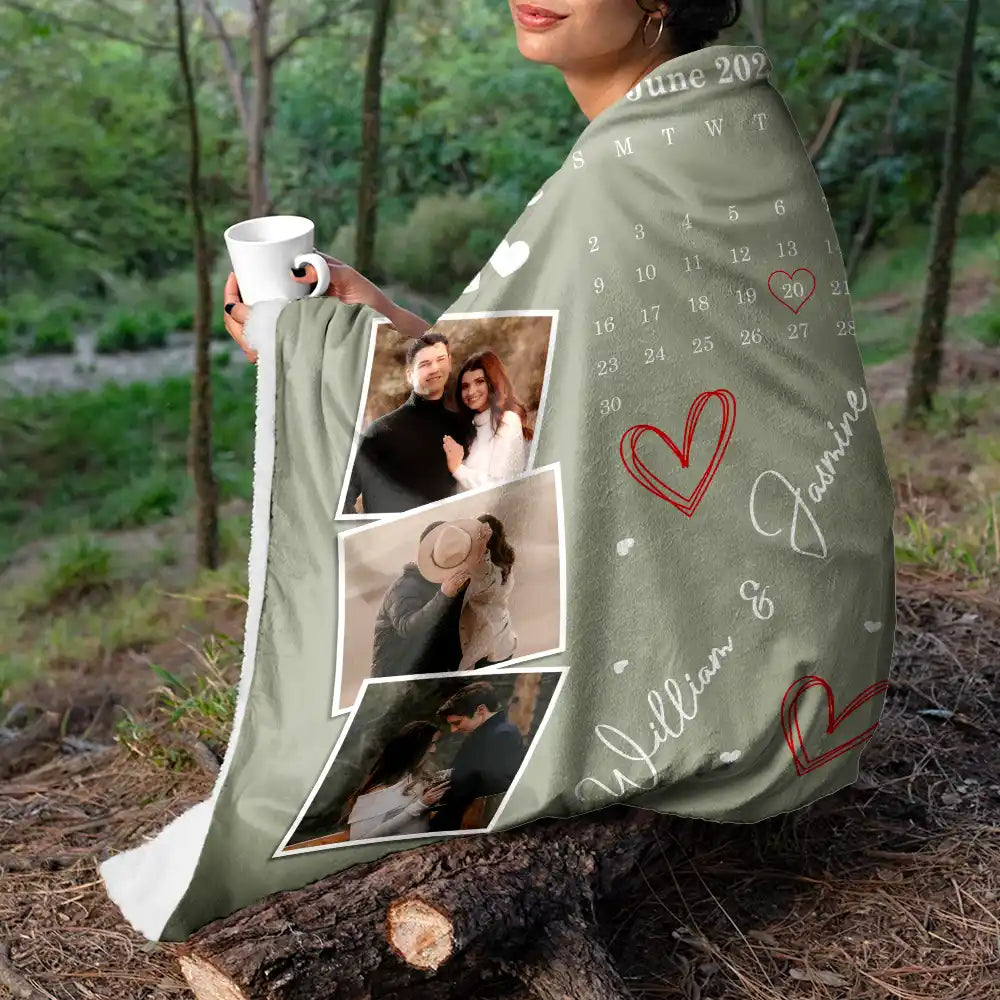 Custom Photo Calendar Couple The Day Our Journey Began - Personalized Fleece Blanket, Sherpa Blanket