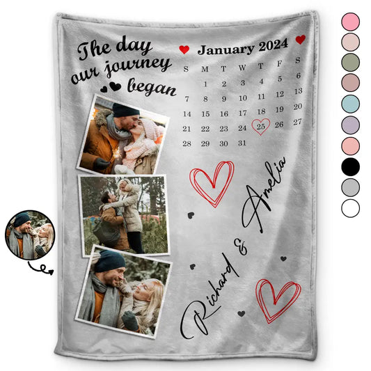 Custom Photo Calendar Couple The Day Our Journey Began - Personalized Fleece Blanket, Sherpa Blanket