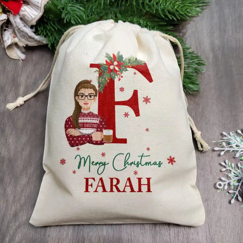 Monogram Merry Christmas Flat Art Family - Personalized Favor Bag