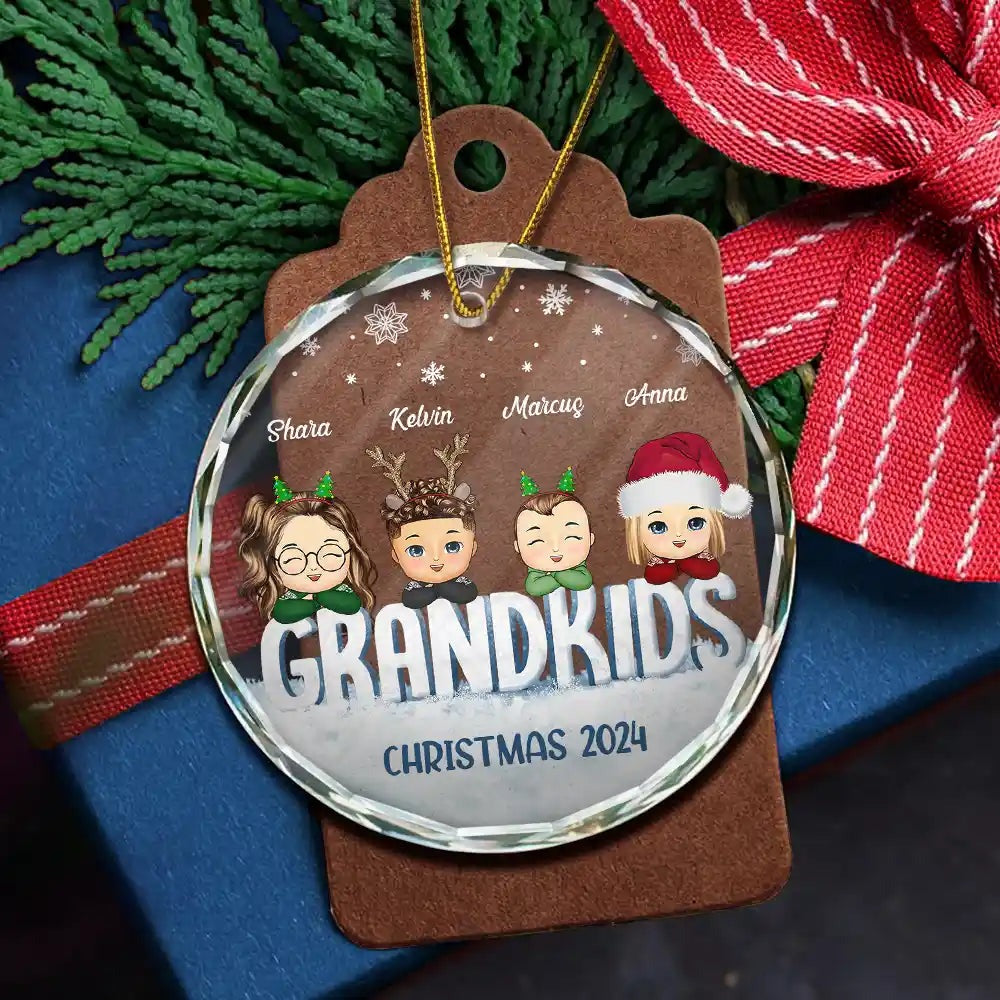 Nana Papa Grandkids Christmas Grandparents - Personalized Circle Acrylic Ornament