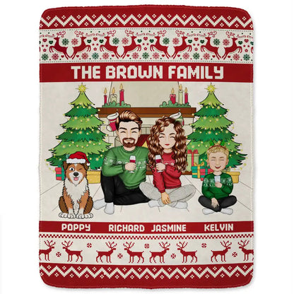 Merry Christmas Family With Pets - Personalized Fleece Blanket