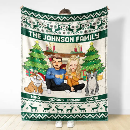 Merry Christmas Family With Pets - Personalized Fleece Blanket