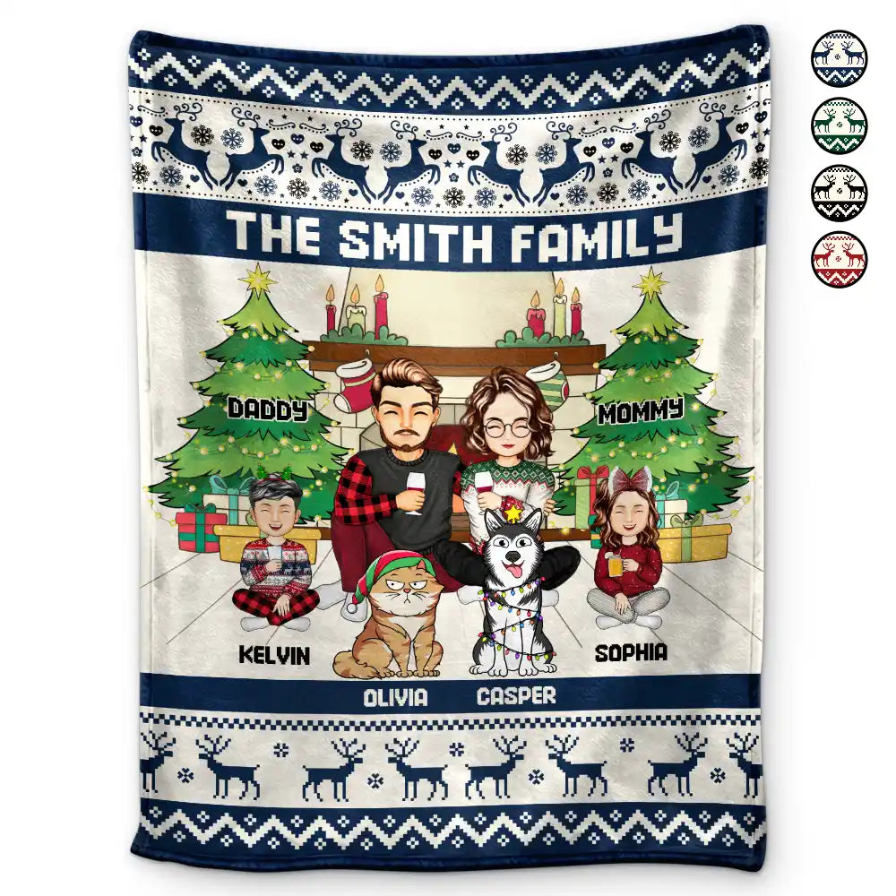 Merry Christmas Family With Pets - Personalized Fleece Blanket