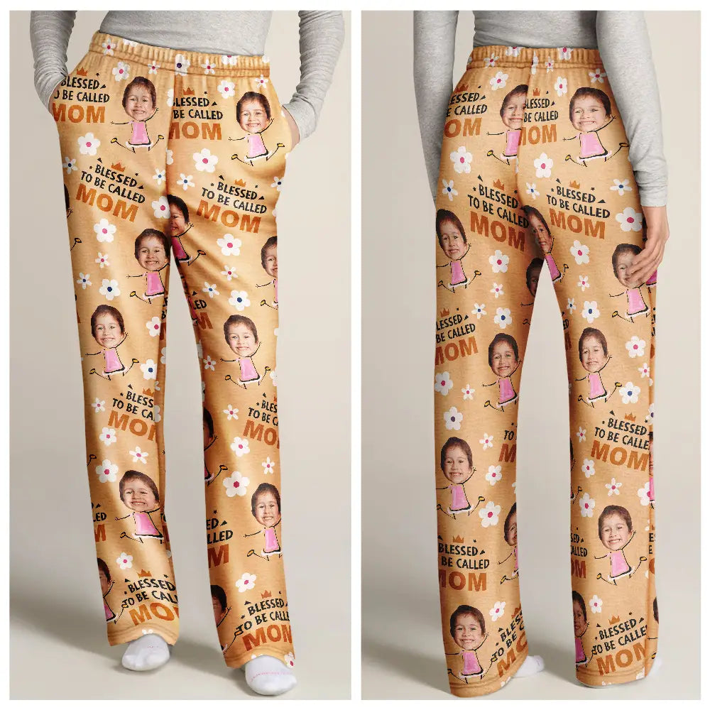 Custom Photo Bless To Be Called Grandma Nana Flower Pattern - Personalized Pajama Pants
