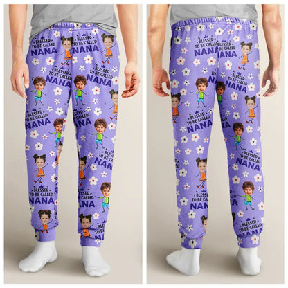 Custom Photo Bless To Be Called Grandma Nana Flower Pattern - Personalized Pajama Pants