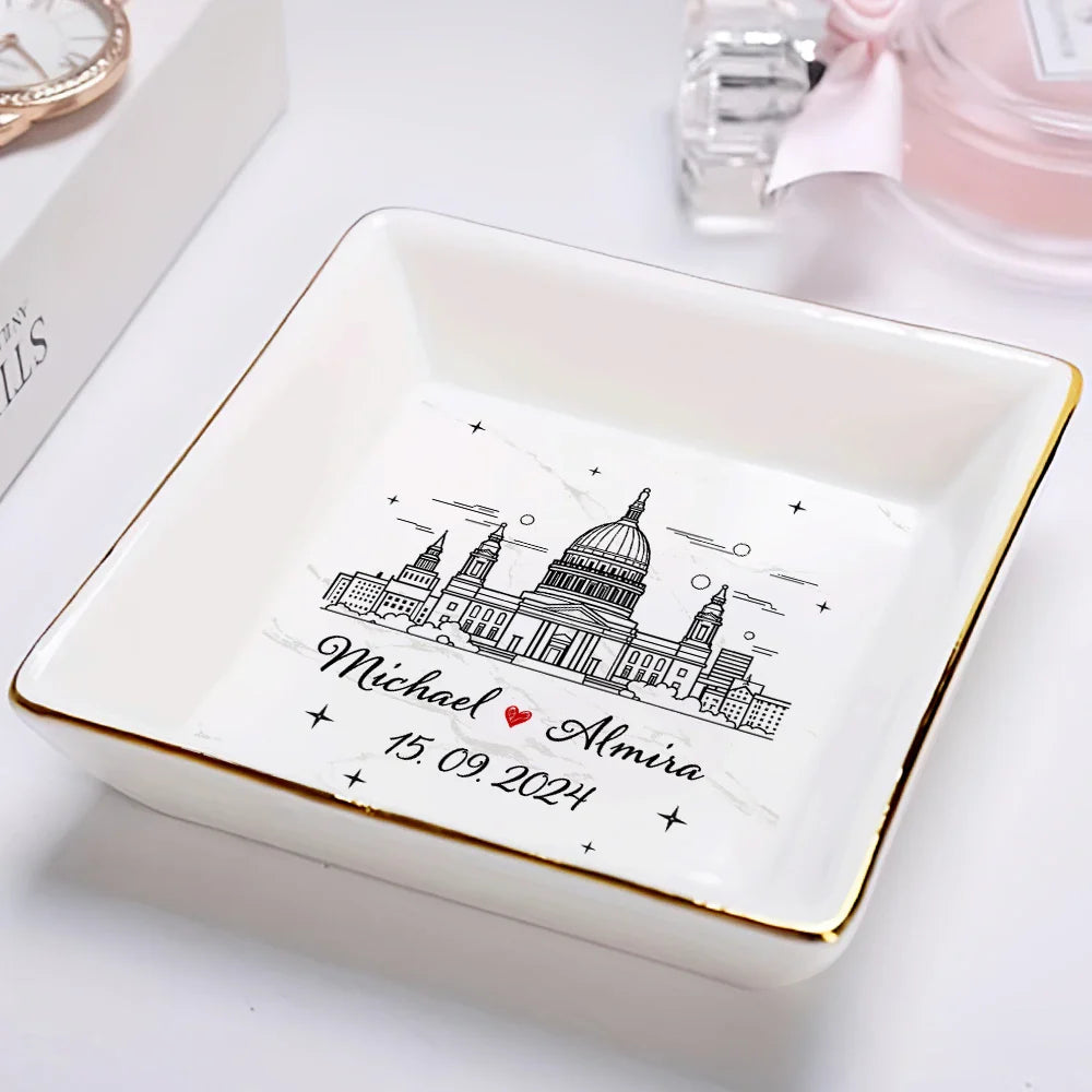 Skyline Couple Name - Personalized Ring Dish