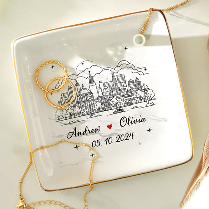 Skyline Couple Name - Personalized Ring Dish