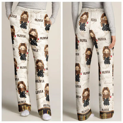 Woman Man Reading Book Pattern - Personalized Pajama Pants