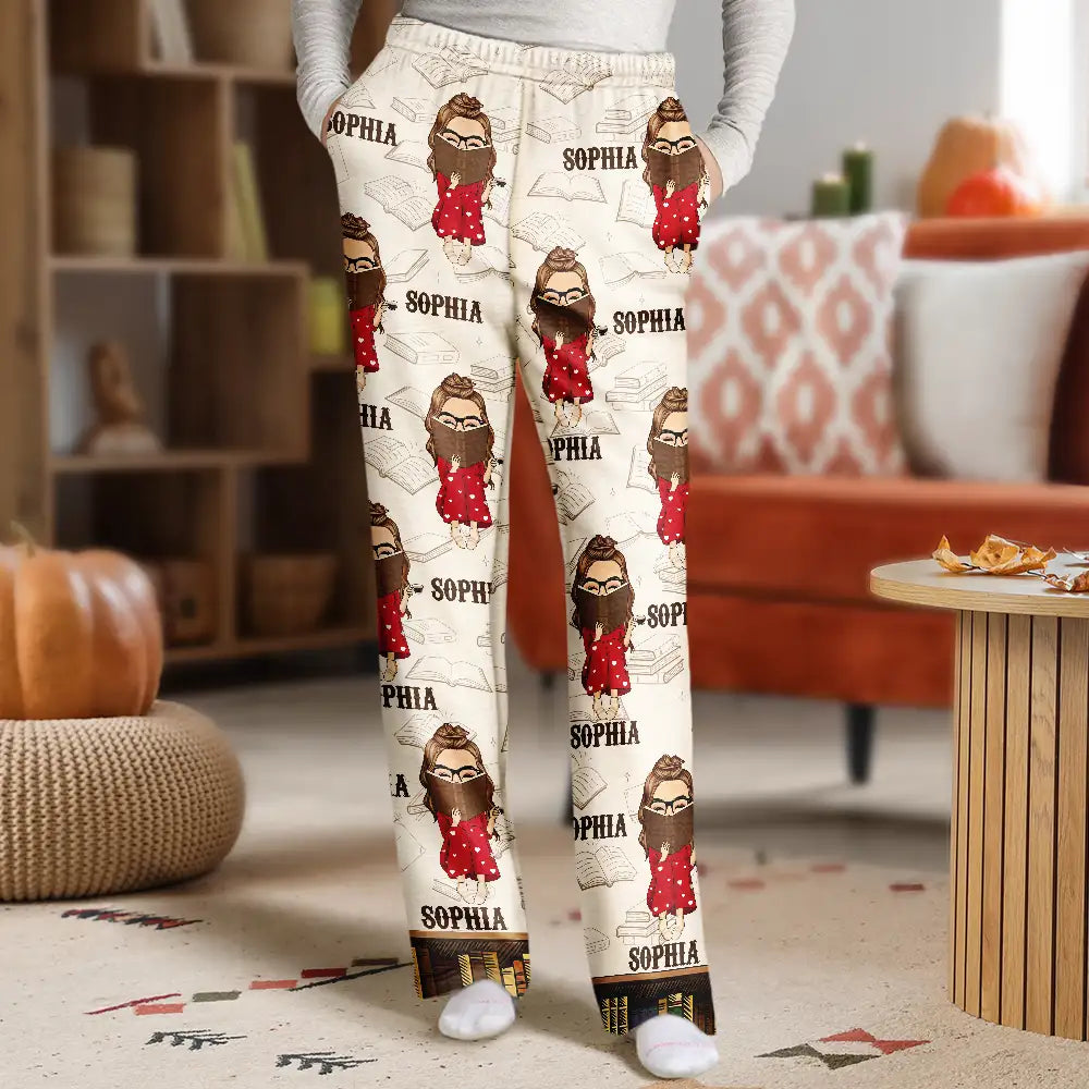 Woman Man Reading Book Pattern - Personalized Pajama Pants