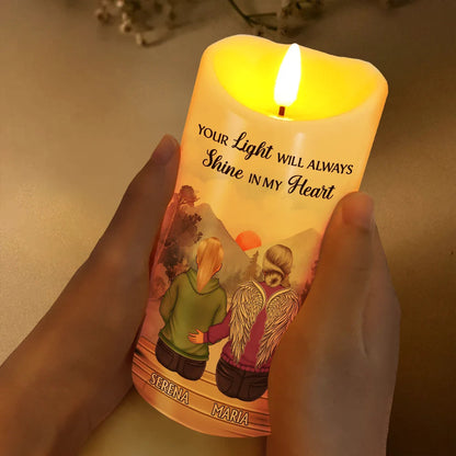 Your Light Will Always Shine In My Heart Memorial - Personalized Flameless LED Candle