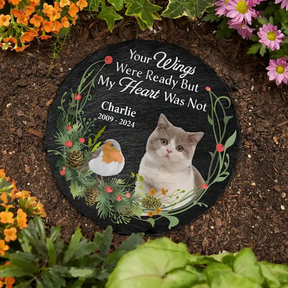 Custom Photo Pet Memorial Forever In My Heart - Personalized Circle Memorial Garden Stone