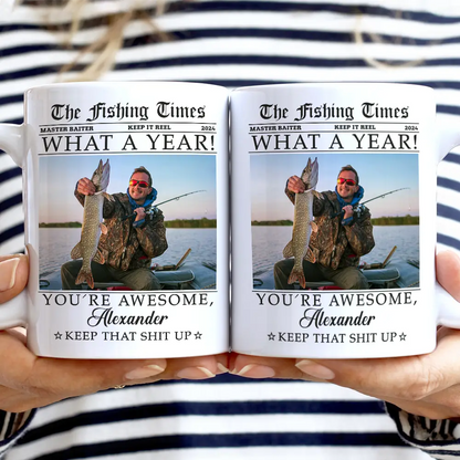 Custom Photo The Fishing Times Golfing Hunting Grilling - Personalized White Edge-to-Edge Mug