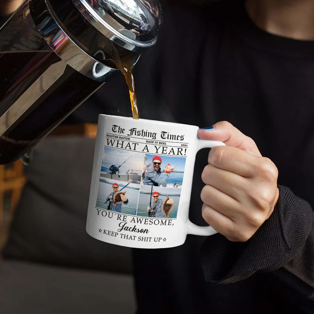 Custom Photo The Fishing Times Golfing Hunting Grilling - Personalized White Edge-to-Edge Mug