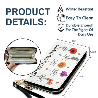 Grandma's Garden Birth Flowers Grandkids - Personalized Leather Long Wallet