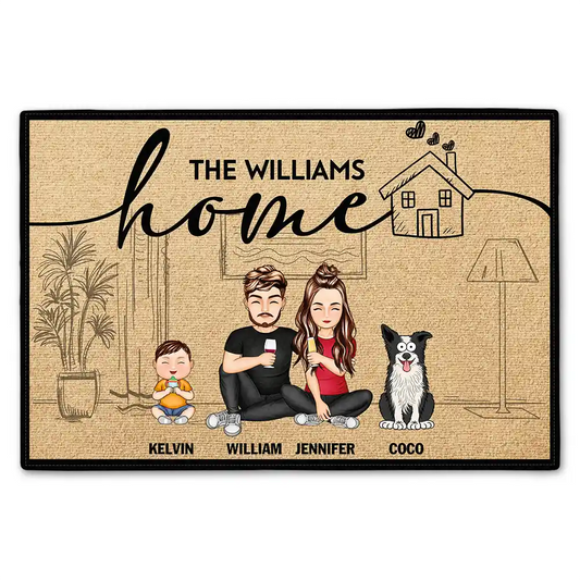 Couple Home With Pet And Kid - Personalized Doormat