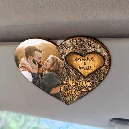 Custom Photo Drive Safe Couple Names - Personalized Custom Shaped Car Visor Clip