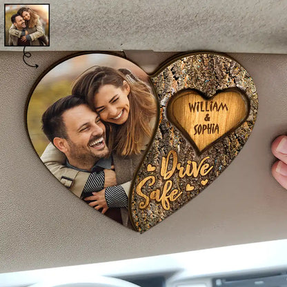 Custom Photo Drive Safe Couple Names - Personalized Custom Shaped Car Visor Clip