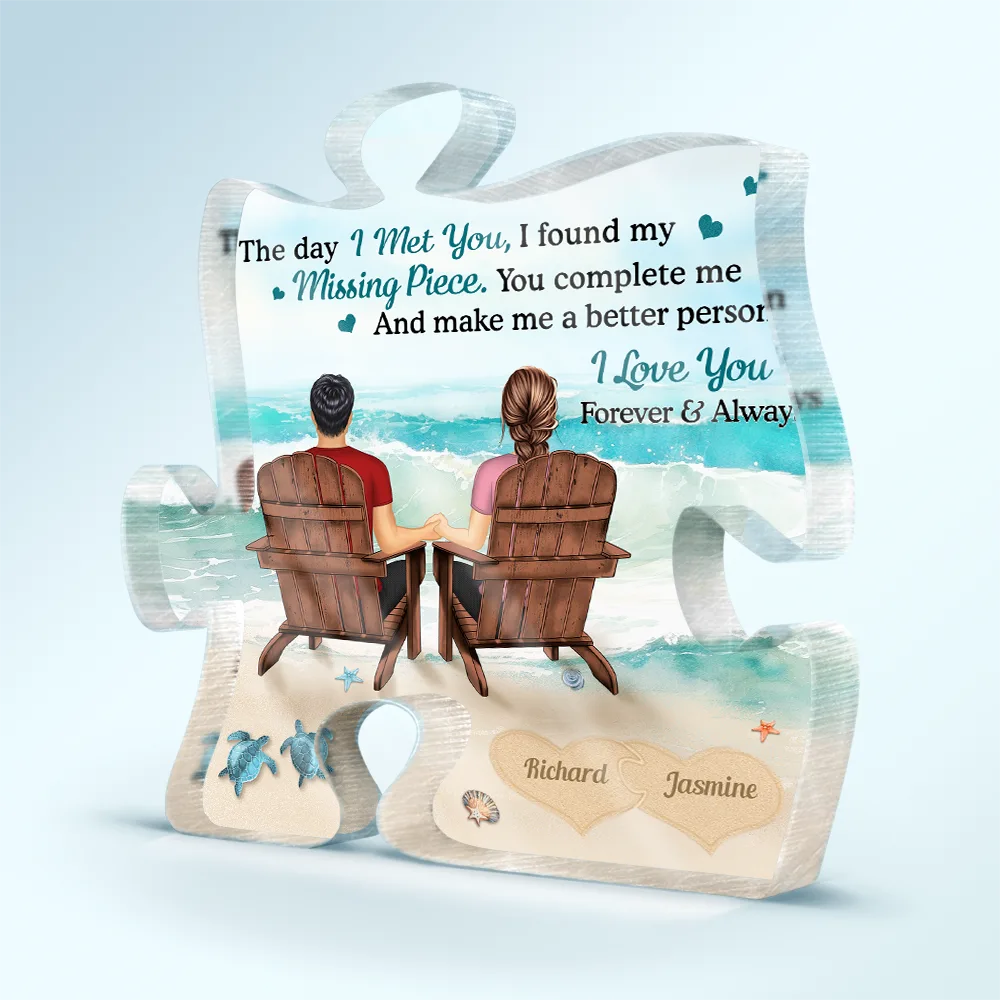 Couple Holding Hands I Found My Missing Piece - Personalized Puzzle Shaped Acrylic Plaque