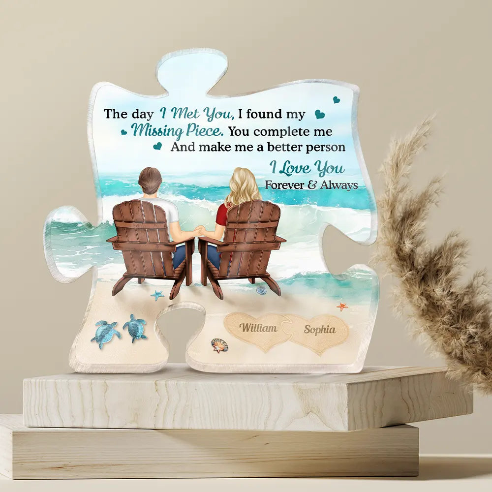 Couple Holding Hands I Found My Missing Piece - Personalized Puzzle Shaped Acrylic Plaque