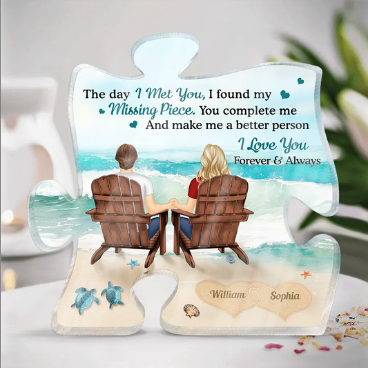 Couple Holding Hands I Found My Missing Piece - Personalized Puzzle Shaped Acrylic Plaque