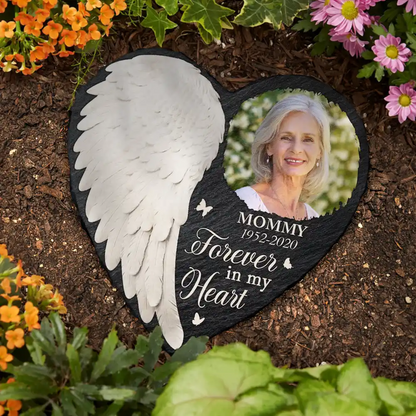 Custom Photo Although You Cannot See Me I'm Always With You - Personalized Heart Memorial Garden Stone