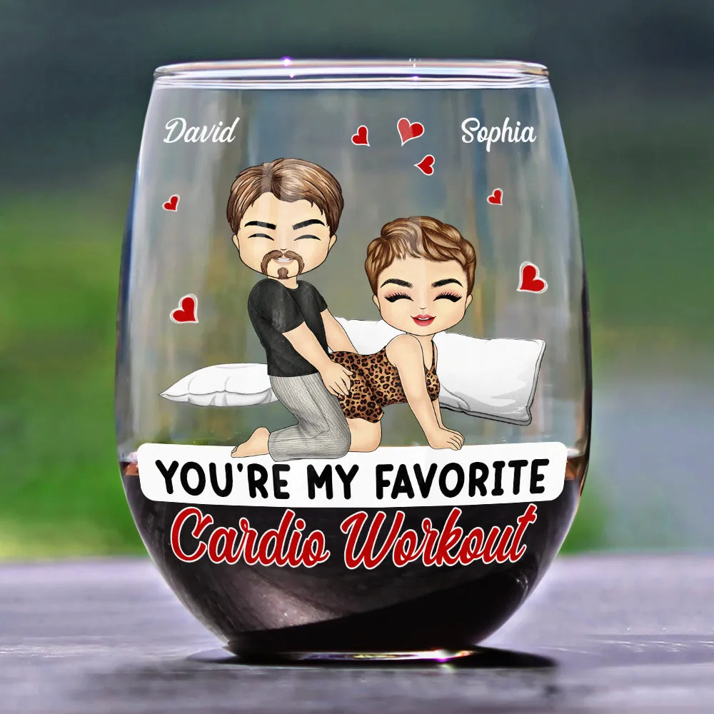 Chibi Couple My Favorite Thing To Do Is You - Personalized Stemless Wine Glass
