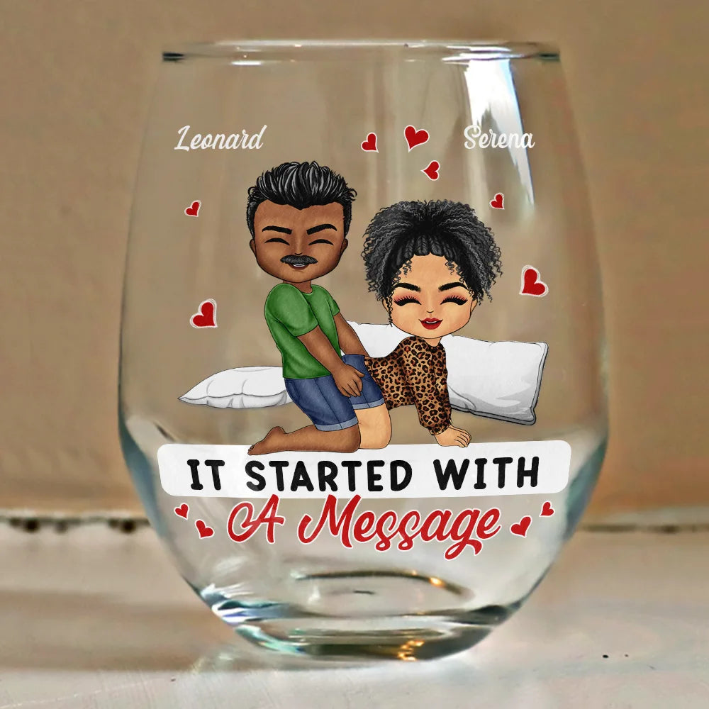 Chibi Couple My Favorite Thing To Do Is You - Personalized Stemless Wine Glass