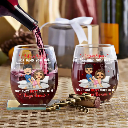 Chibi Couple Roses Are Red The Morning Is Foggy - Personalized Stemless Wine Glass